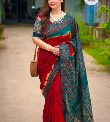 প্রিমিয়াম বাটিক সিল্ক মসলিন শাড়ী + ব্লাউজ পিস